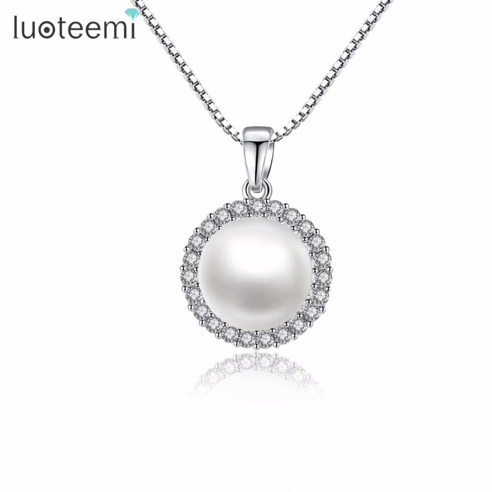 LUOTEEMI Elegant Cubic Zircon Silver Color Jewelry for Women Accessories Created Pearl Necklaces Pendants