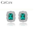 CZCITY  New Green Gemstone Trendy Stud Earrings 925 Sterling Silver CZ Paved Party Jewelry for Women Wholesale