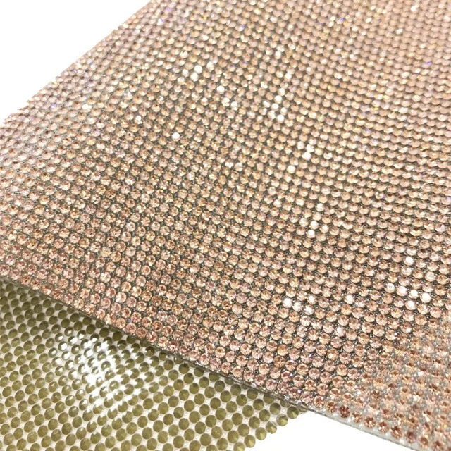 24*40cm Lt Peach Color Iron on Hotfix Rhinestone Mesh Sheet Rhinestone Sheet Crystal