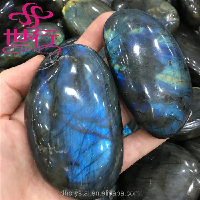 Magic Natural Crystal Stone Polished Labradorite Crystal Palm Stones with Buddhism Theme Fashion Trend