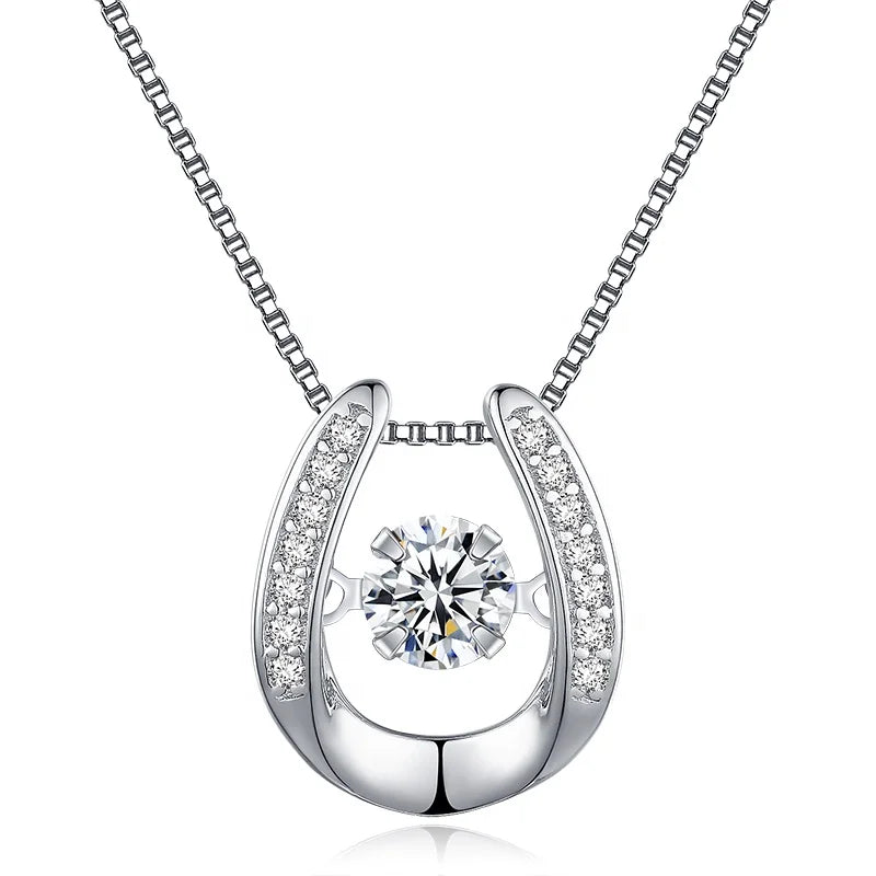 GP08 Charm Design Letter U Shape Sterling Silver 925 Dancing Diamond Pendant Clavicle Chain Zircon Horseshoe for Necklace