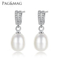 PAG&MAG 925 Sterling Silver Natural Freshwater Pearl Stud Earrings Brand 7-8mm Natural Pearl Jewelry