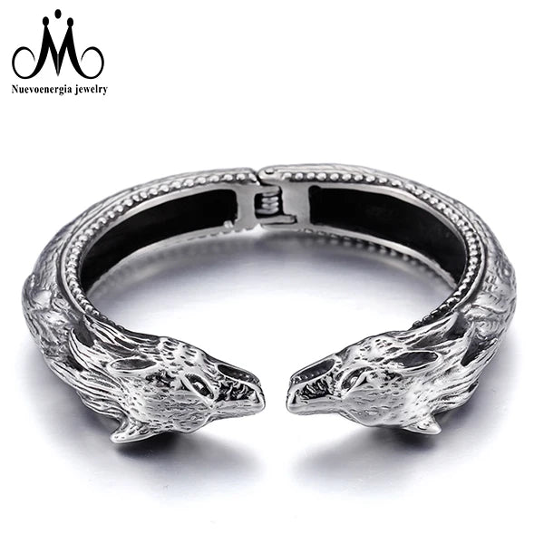 Viking Fashion Jewelry Solid Stainless Steel Viking Wolf Head Mens Wristband Bangle Viking Bracelet