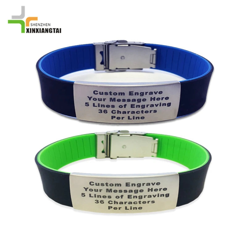 Engrave Metal Id Bracelet Silicone Bracelet Customized logo Bracelet Personalized Silicone ID Wristband