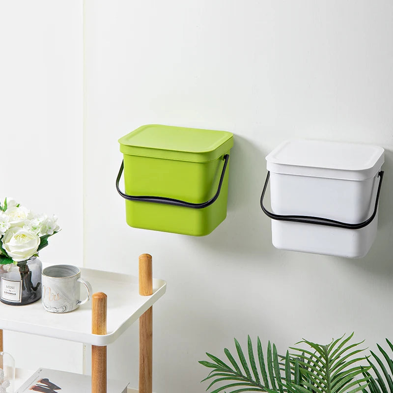 Factory Hot Sale Stocked Kitchen 8L Wall Mount Rectangular Plastic Trash Can With Handle