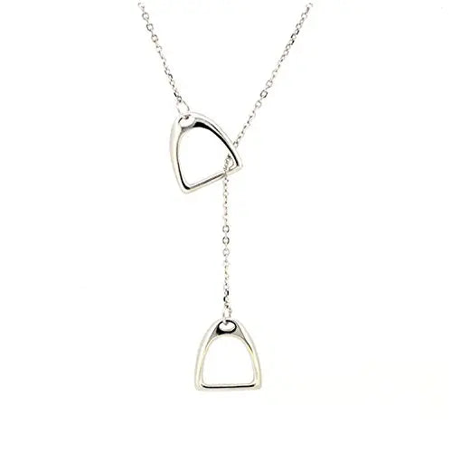 Fine Jewelry Statement 925 Sterling Silver Double Stirrup Lariat Horseshoe Necklace