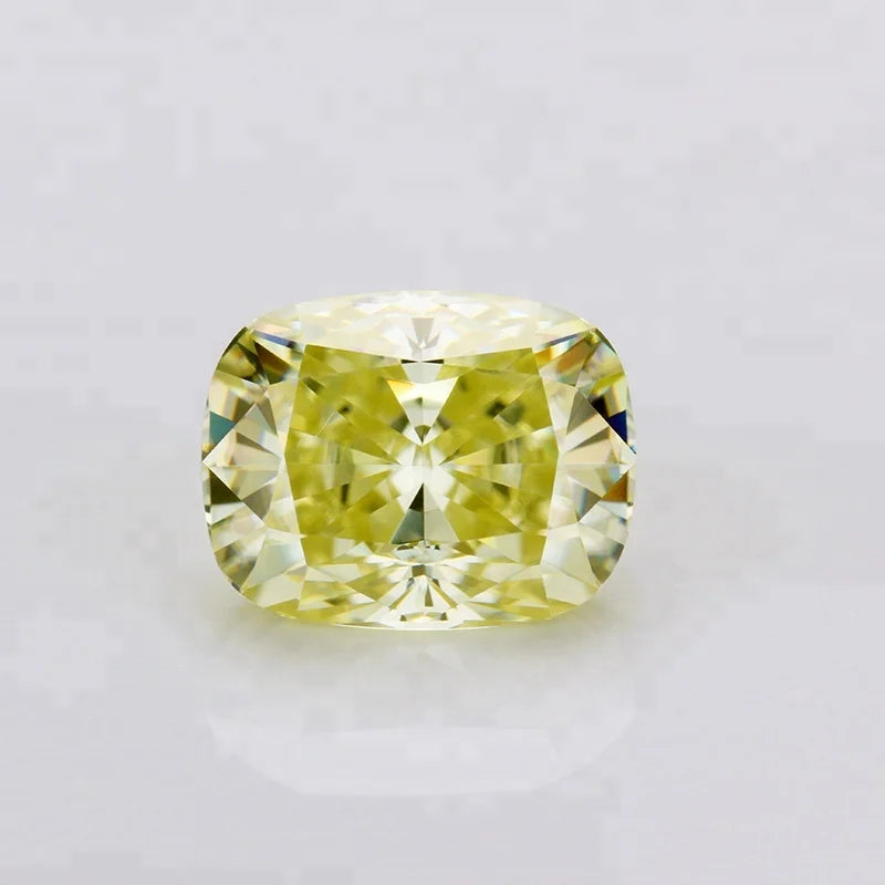 Fancy Yellow Color Canary Yellow Colored Fancy Diamond Color Cushion Crushed Ice Cut Diamond Shape Moissanite Diamond