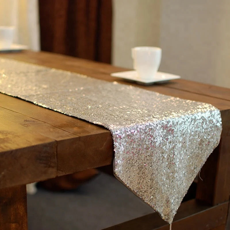 Sequin Runners Embroidered Triangle Table Runner Blue and Red Sequin Fabrics for Home Party or Wedding Banquet Table Runner