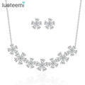 LUOTEEMI Platinum Plated Cubic Zirconia Luxury Bridesmaid Flower Choker Necklace Earring Set for Women Wedding Jewelry Set