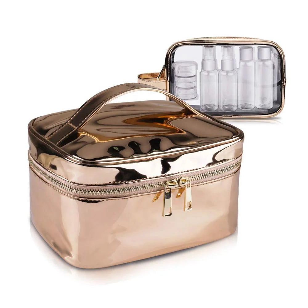 Fashion Large Gold TPE Clear Wash Zipper Handle Closure Set Cosmetic Makeup Bag for Travel Outdoor Use
