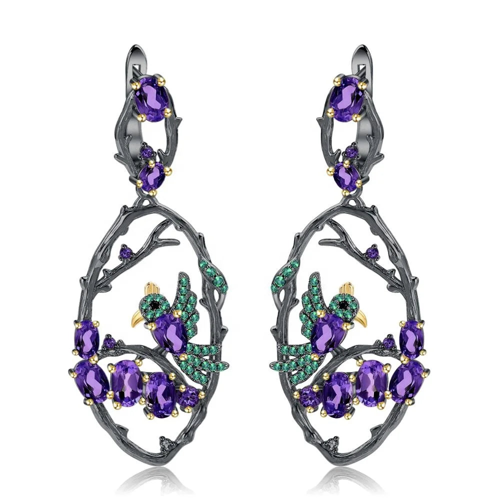 Abiding Fashion Simple Natural Amethyst Earrings 925 Sterling Silver Handmade Earrings for Women