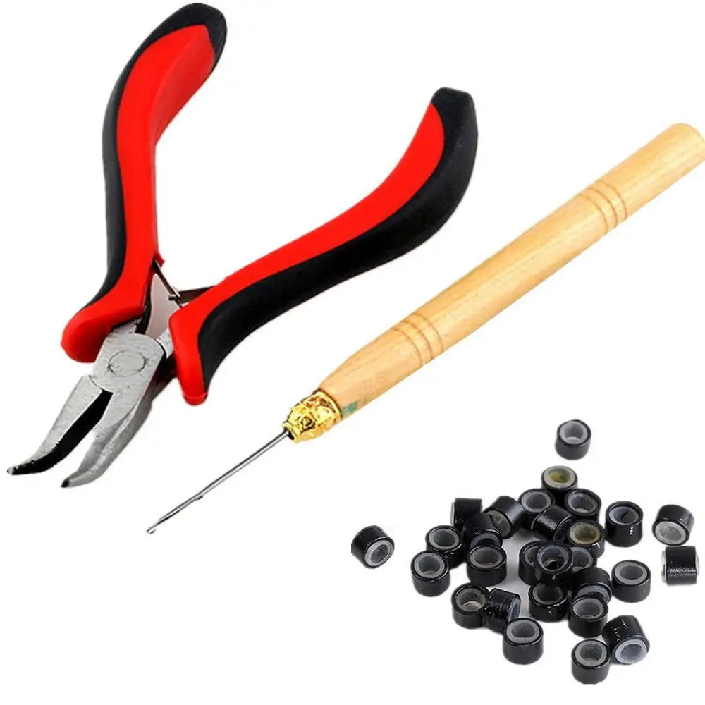 Professional Hair Extension Tool Pliers Hook Needle With 100PCS 5mm Micro Silicone Rings Beads Hair Tie Hook