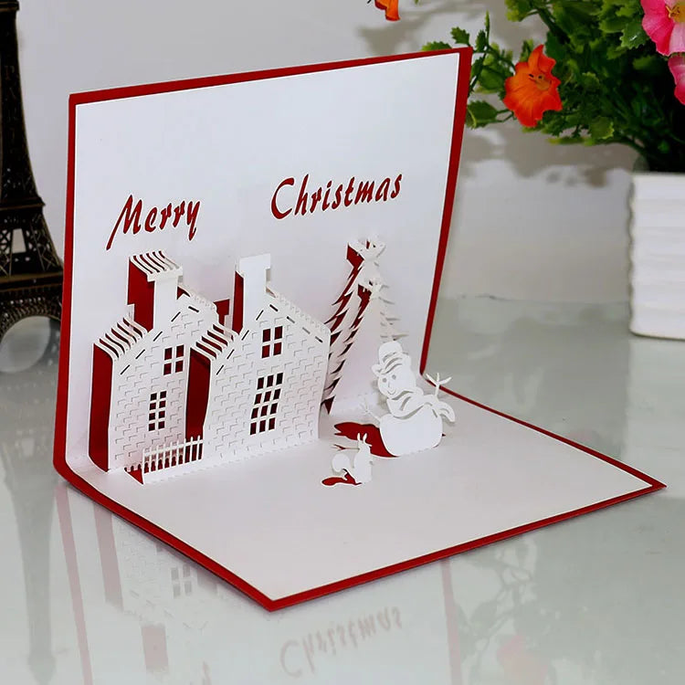 Sweetmade 3d Pop up Greeting Card Handmade Customized 3D Christmas Cards Paper Souvenir Gift Cards Europe Artificial Elegant