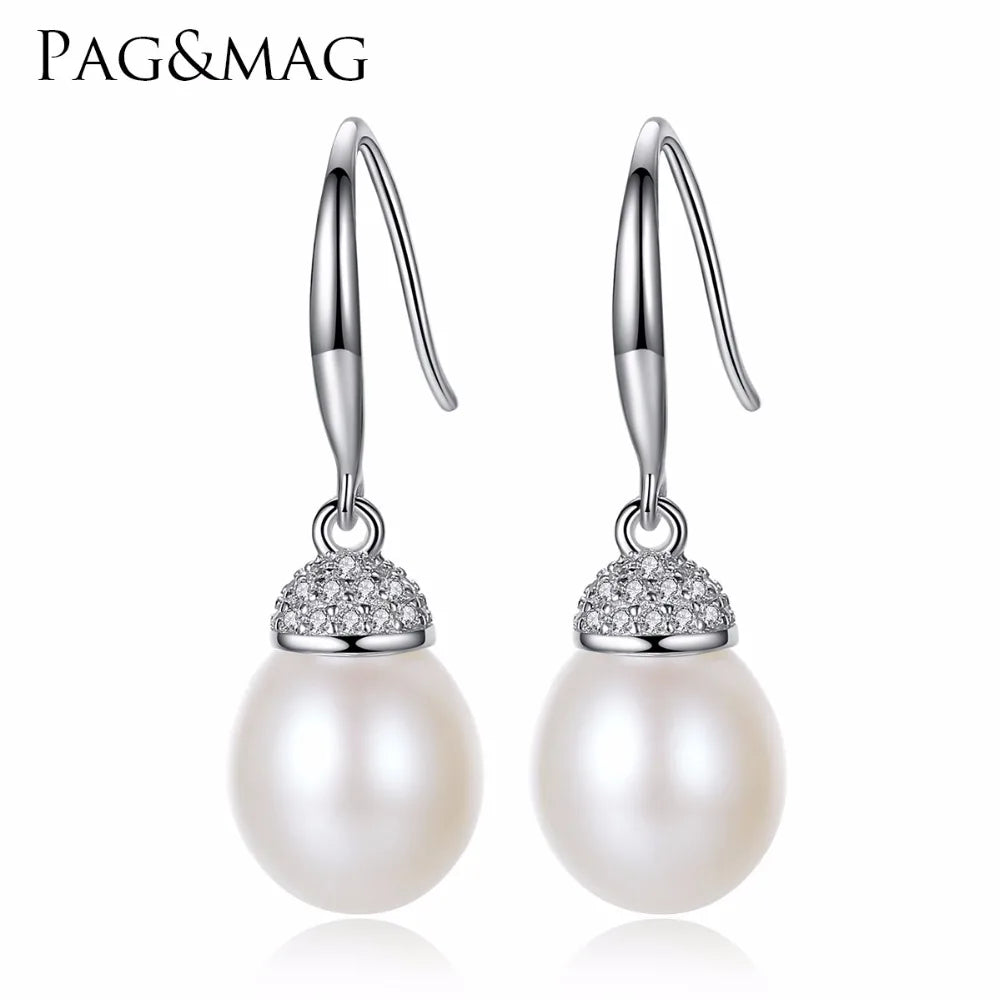 PAG&MAG New Arrival Pearl Earring Jewelry Vintage 925 Sterling Silver Ear Wire for Lady Elegant Party Pearl Earrings