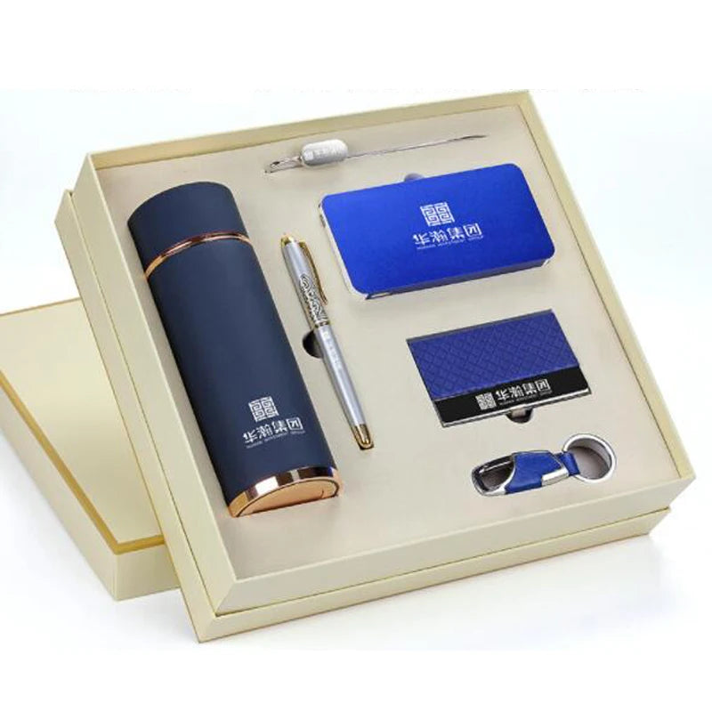 New Year Gift for Men Man Business Gift Set Water Bottle Power Bank Name Card Holder Pen Key Buckle