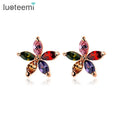 LUOTEEM Wholesale Free Shipping Summer Flower a AA+ Colorful Cubic Zirconia Ear Stud Rose Gold Plated Women Fashion Stud Earring