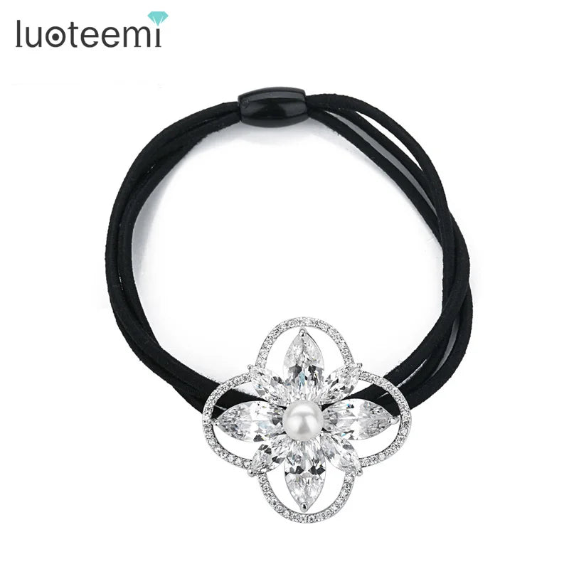 LUOTEEMI Girl Women Free Shipping Wholesale Hot Sale New Hair Accessories Zirconia Rubber Elastic Hair Bands Bridal Headwear