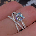 CAOSHI Fashion 3 Lines Lab Created Cubic Zirconia Rings for Women Silver Plated Color Engagement Wedding Bridal Rings Jewelry