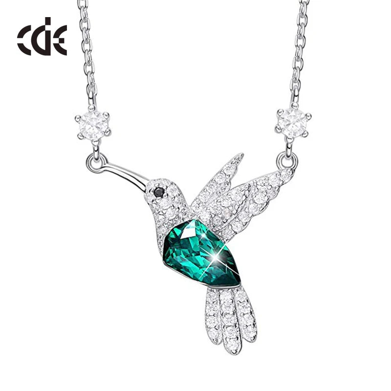 CDE YN0692 Trendy Silver Jewelry Bird Necklace 925 Sterling Silver Animal Jewellery DIY Customized Emerald Crystal Necklace