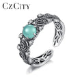CZCITY New Design Open Silver Jewelry Rings Women Vintage CZ Punk Fascinating Green Crystal Ring