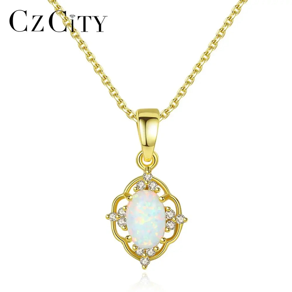 CZCITY Colorful Fire Opal Pendant Necklaces Jewelry Sterling Silver 925 Stylish Necklace Real Gold Plated Factory Wholesale