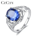 CZCITY Fine Fashion Jewelry Big Blue Synthetic Sapphire Butterfly Mother's Day S925 Sterling Silver Ring