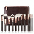 Custom Logo Plastic Handle Synthetic Hair 15-Piece Rose Gold Makeup Brush Set for Face and Concealer Fan Brush