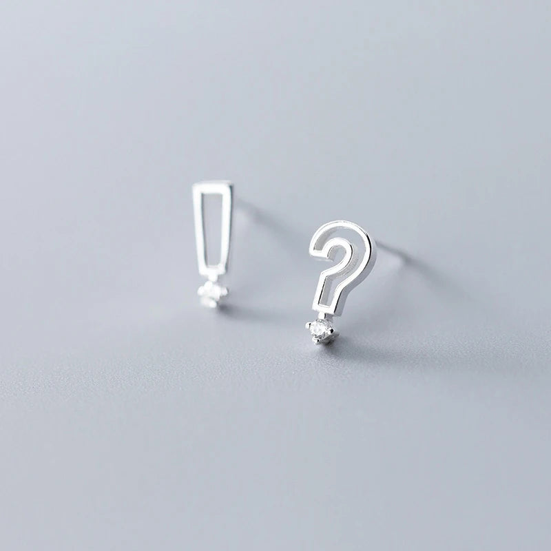 2019 New Arrival Question Mark Exclamation Mark 925 Sterling Silver Stud Earrings Jewelry Accessories