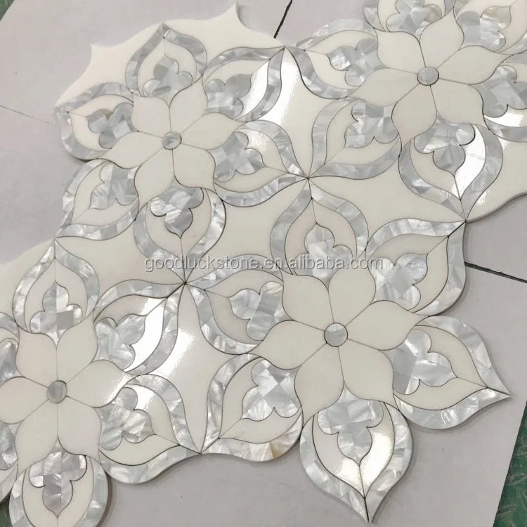 Modern Design Thassos White Marble Waterjet Mosaic Tile 10mm Thick Shell Parquet Feature for Interior Wall Graphic Available