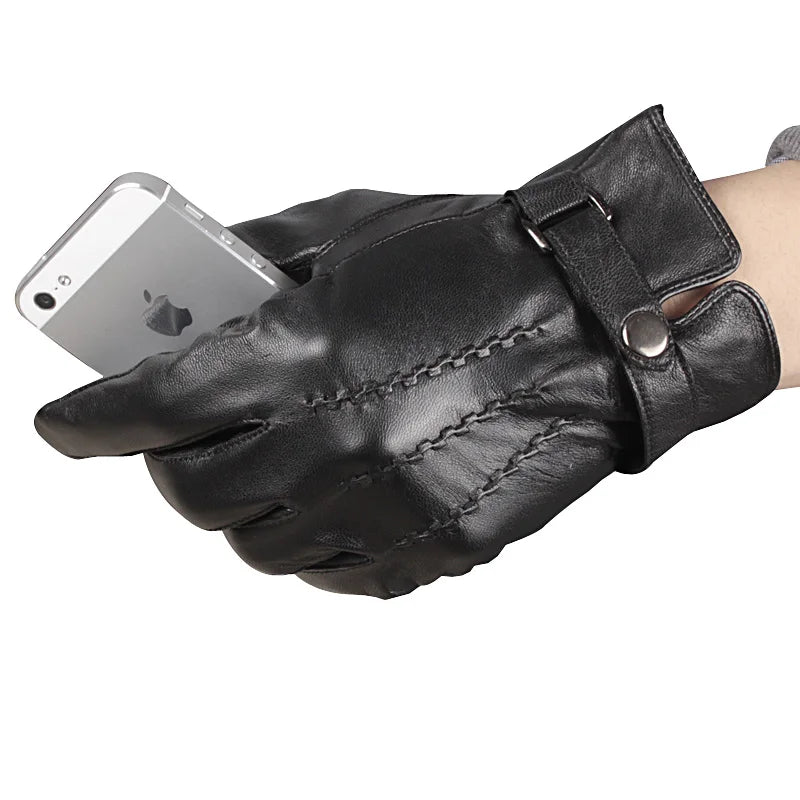 Wholesale Riding Motorbike Genuine Sheepskin Leather Men Gloves With Touchscreen