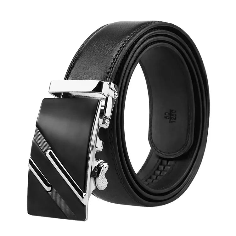 Custom Made Mens Black Cow Genuine Leather Ratchet Sliding Automatic Auto Lock Buckle Belt