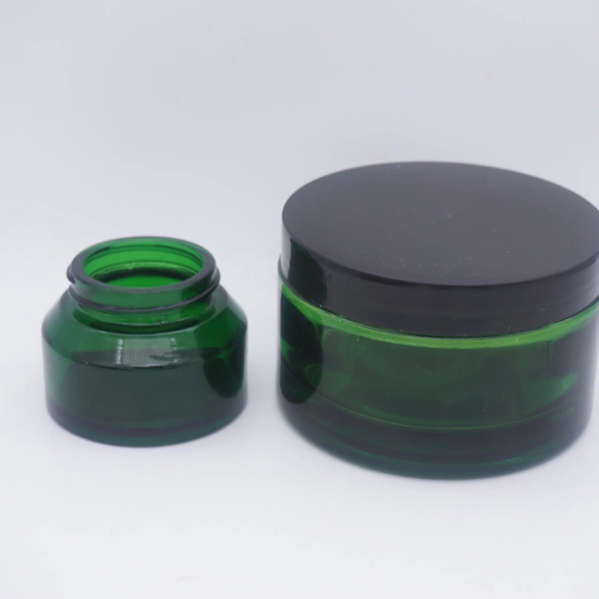 100g Glass Green Cosmetic Jar 50ml with Black Plastic Lid