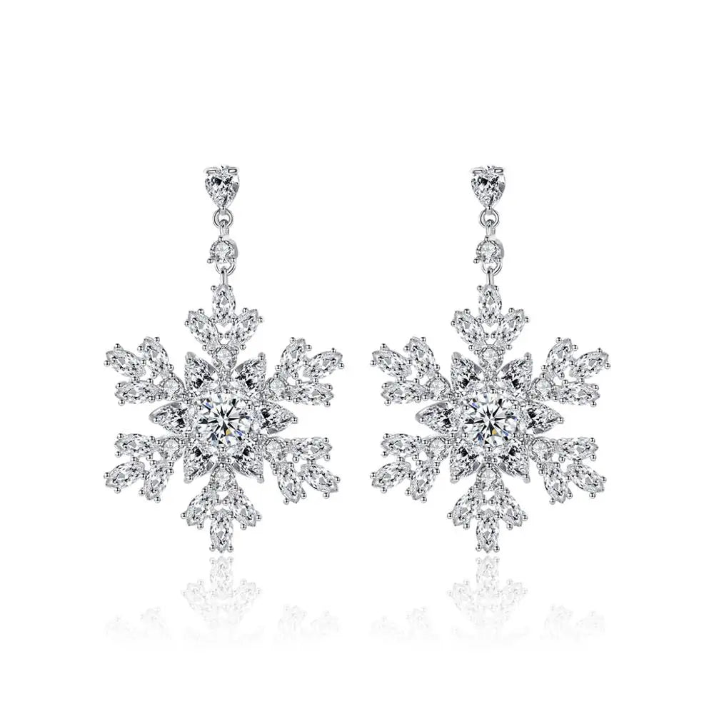 LUOTEEMI Rhodium Plating Japanese Cubic Zirconia Earrings for Wedding Snowflake Drop Earring Jewelry