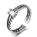 CZCITY 925 Sterling Silver Ring Women's Black and White Cubic Zirconia Adjustable Engagement Ring Sterling Silver Jewelry