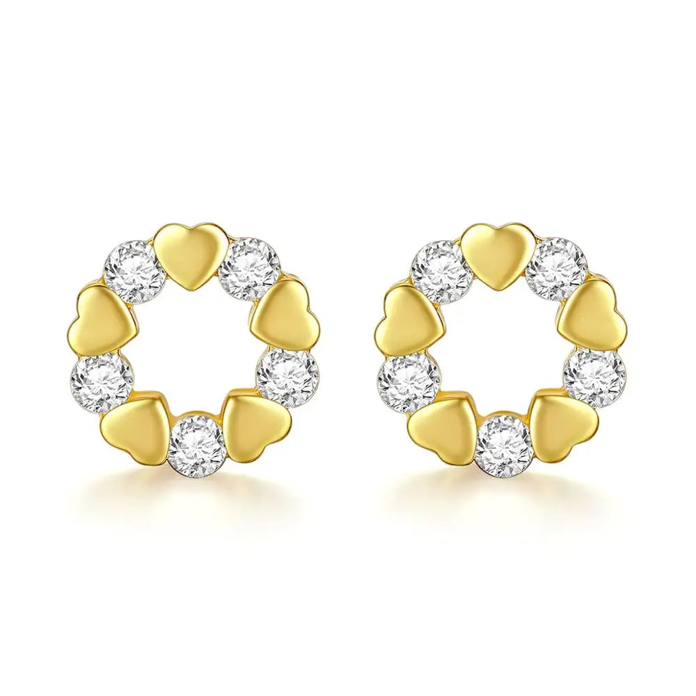 LUOTEEMI Classic Round Circle CZ Heart Halo Earrings Fashion Zircon Earring Jewelry Small Ear Studs