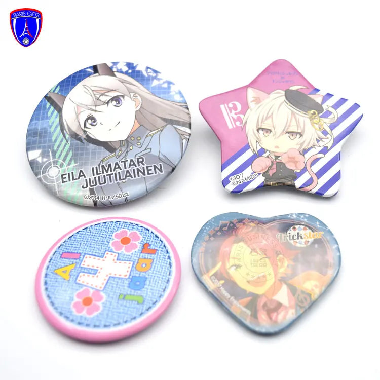 Cheap Custom Made Heart Shape Button Tin Badge Anime Character Button Badges