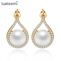 LUOTEEMI Wholesale Fashion Artificial Design Champagne Gold a AA Zircon Bridal Wedding Waterdrop Pearl Earrings