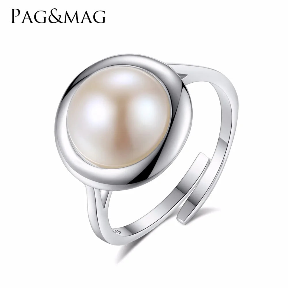 PAG&MAG Comfortable Flexible Ring With 925 Sterling Silver Jewelry Trendy Freshwater Pearl Rings for Women Anniversary'S Gift