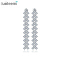 LUOTEEMI Wholesale Pure Round Cut Clear CZ Rhodium Plated Simulated Diamond CZ Dangle Earrings Long Jewelry for Women Brincos