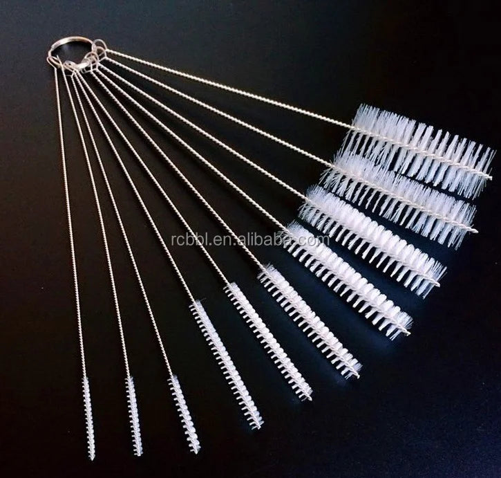 8.2 Inches White Nylon Eco-Friendly Stainless Steel Handheld 10-Piece Tube Cleaning Brush Set for Household Use