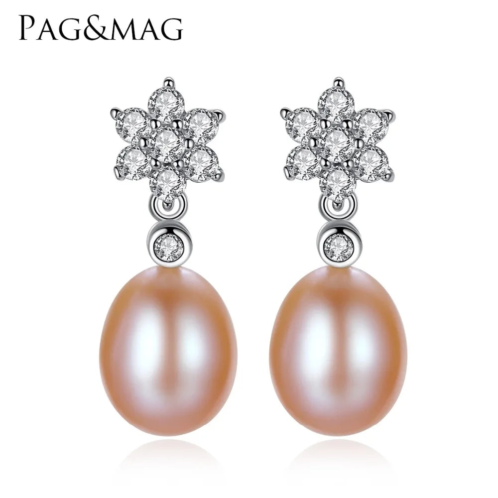 LUOTEEMI Factory Wholesale 8-9mm White Pink and Purple Color Natural Pearl Stud Earrings Girls S925 Sterling Silver Earrings