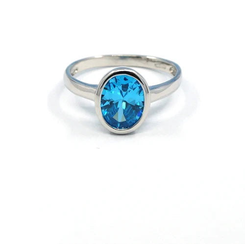 Wholesale Birthstone Rings Blue Oval Zircon 925 Sterling Silver Ring Bezel for Adjustable