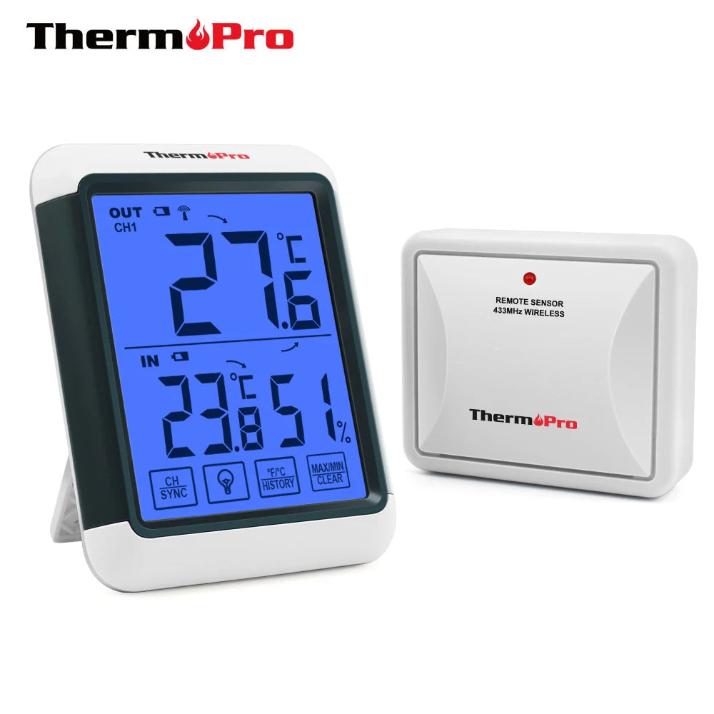 ThermoPro TP65C Digital Wireless Hygrometer Indoor Outdoor Thermometer Humidity and Temperature Monitor With Backlit