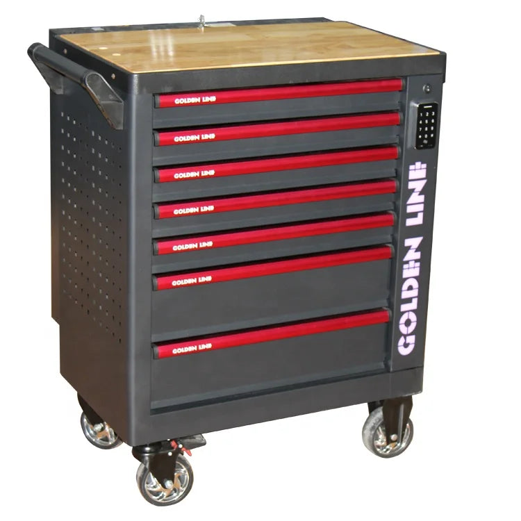 7 Drawers Professional Lifting Roller Cabinet for Workshop Steel Toolbox Metal Tool Trolley with Hand Tools Sets