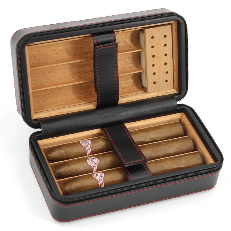 Manufacturer 6 Count Black Leather High Gross Small Wood Cigar Packing Box Travel case Humidor