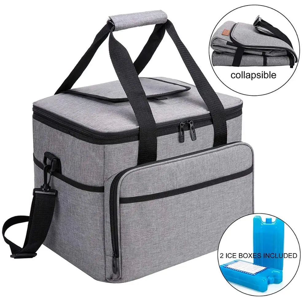 Customized Collapsible Soft Insulated Tote Cooler Bag Made Nylon Leather for Food Delivery Picnic Lunch Beach Bottle Letter