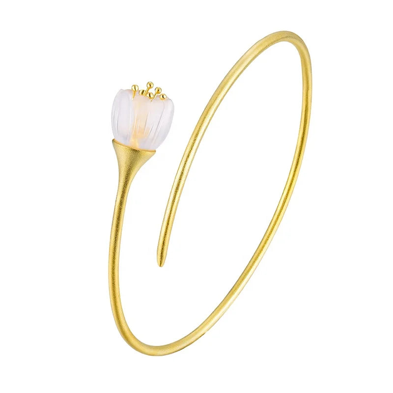 Lotus Fun 925 Sterling Silver Natural Crystal Fresh Bell Orchid Flower Women Bracelets Jewelry Wholesale Fine Jewelry for Women
