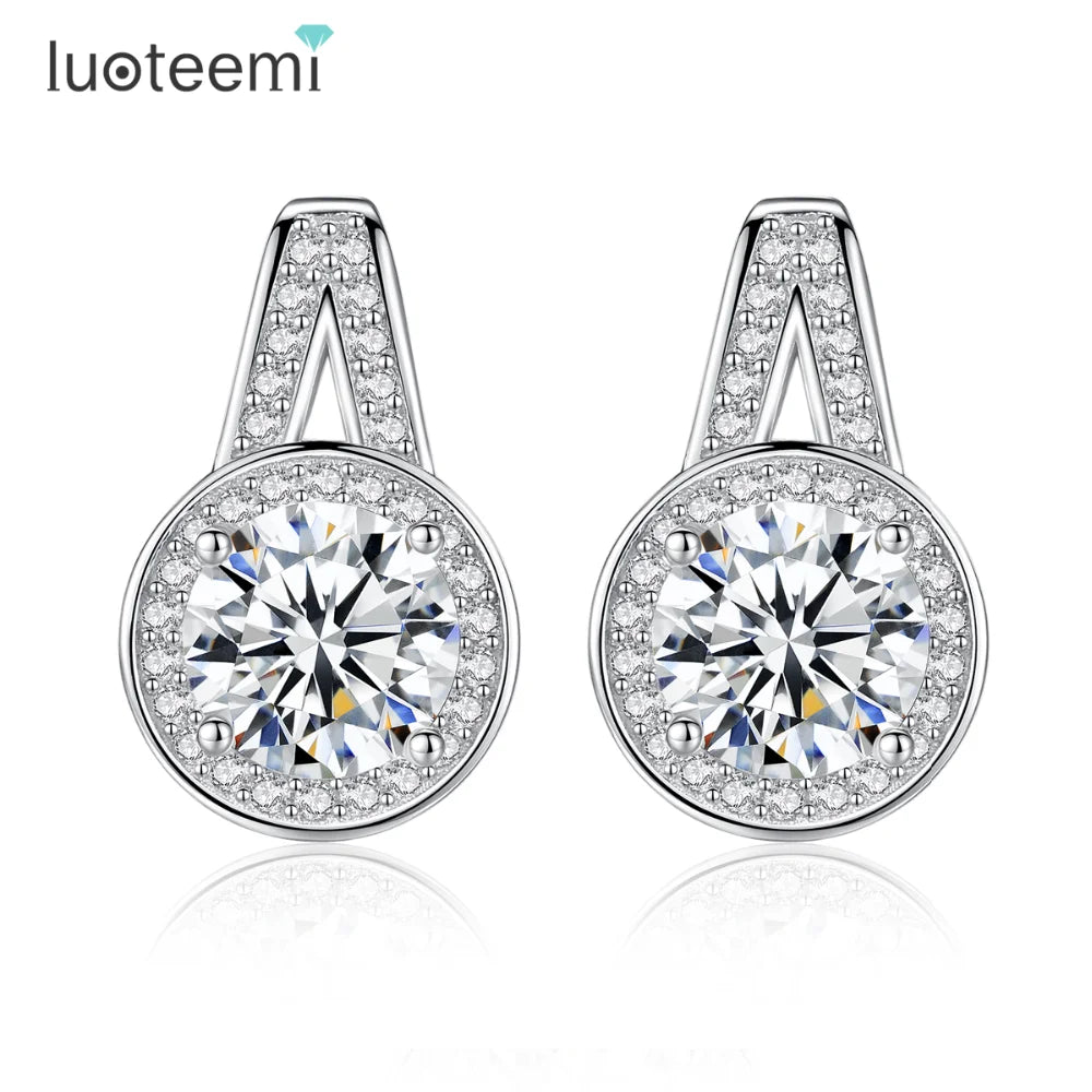 LUOTEEMI Hot Popular Aaa CZ Stone Diamond Women 925 Sterling Silver Stud Earring