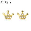 CZCITY 925 Sterling Silver Jewelry Earrings Cubic Zirconia Crown Design Stud Earring Fashionable