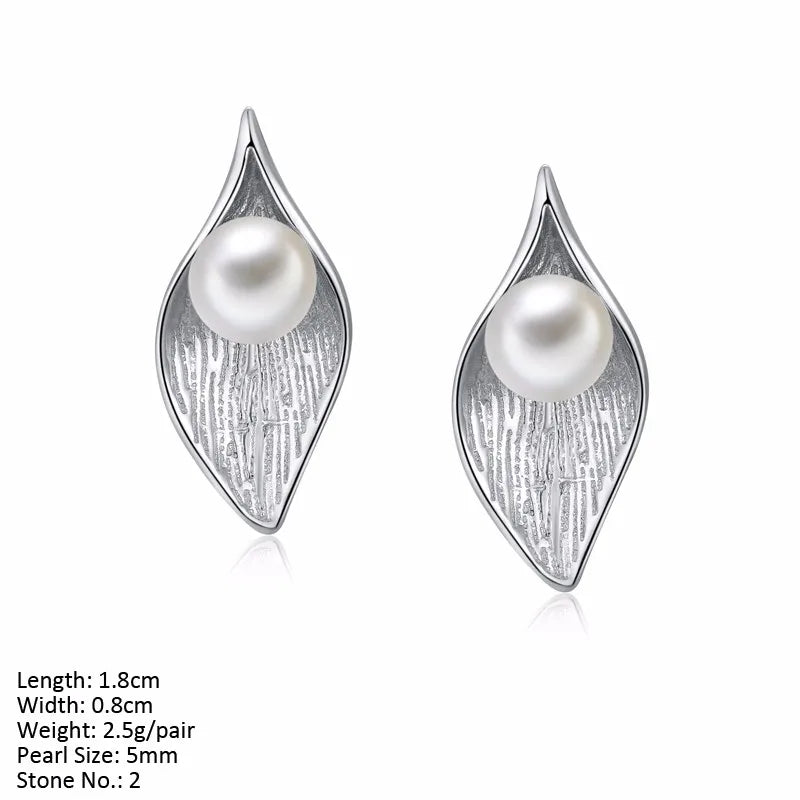 Small 5mm Pearl Leaf Shape Stud Earrings Freshwater Pearl Earrings 925 Sterling Silver